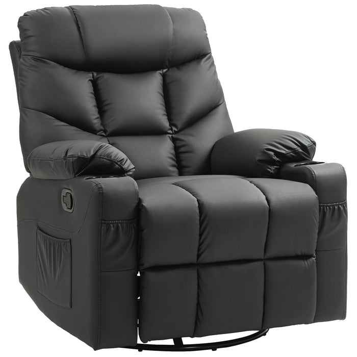 Luxury Faux Leather Swivel Recliner Chair - Manual Reclining Armchair with Built-In Footrest & Cup Holders - Comfortable Home Theater Seating for Living Room Relaxation