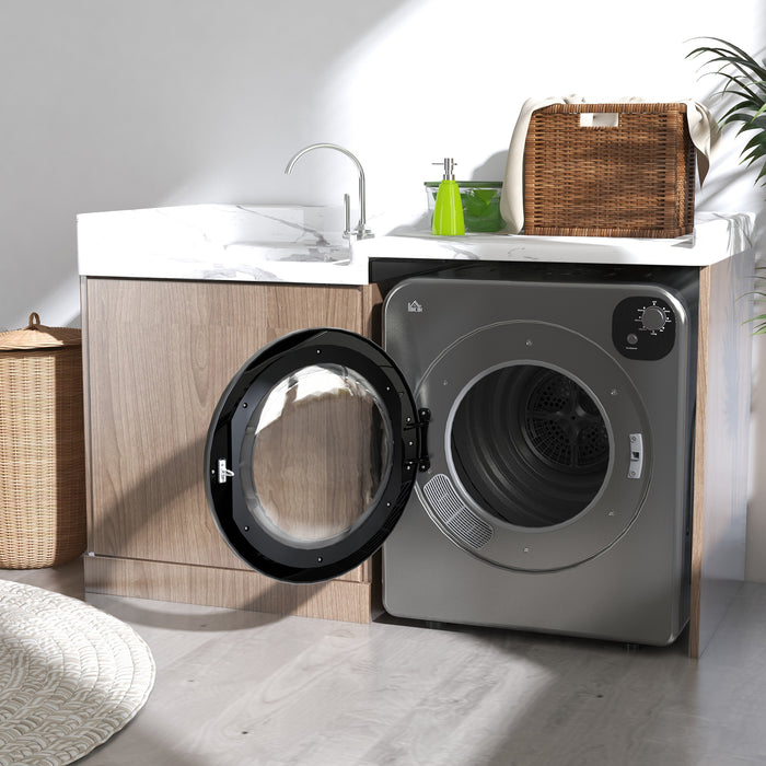 6kg Vented Tumble Dryer - Freestanding, Wall-Mountable, Stackable Portable Unit with 7 Programs, Grey Finish - Ideal for Compact Spaces & Efficient Laundry Drying