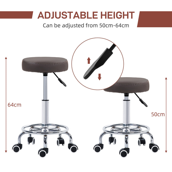 Height Adjustable PU Leather Rolling Stool - Swivel Chair with Wheels, Perfect for Salon and Spa - Ideal for Massage Therapists and Beauticians, Grey