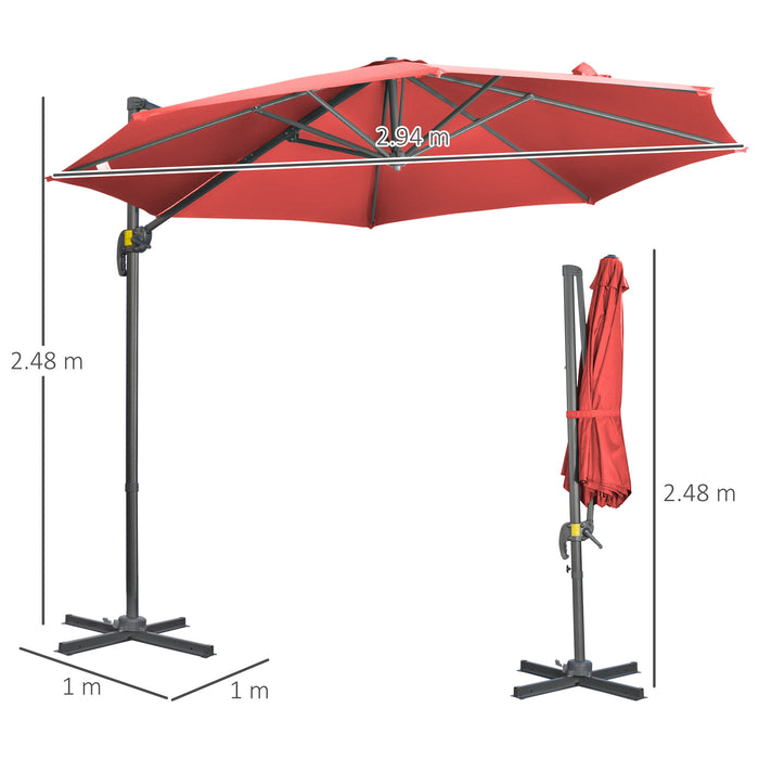 Cantilever Parasol with Cross Base - 3x3 Meter UV Protection Outdoor Umbrella in Wine Red - Ideal Shade for Garden Patio and Decking