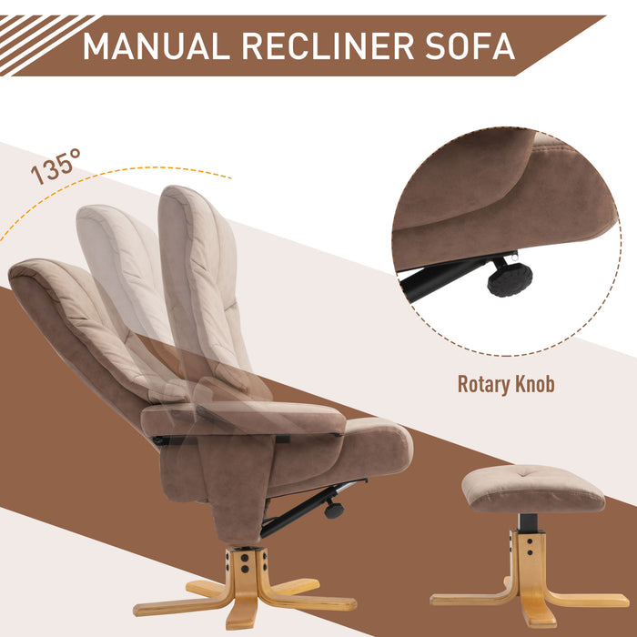 Micro Fibre Recliner - Swivel, Upholstered Reclining Armchair with Footstool in Brown - Comfort Seating for Home or Office