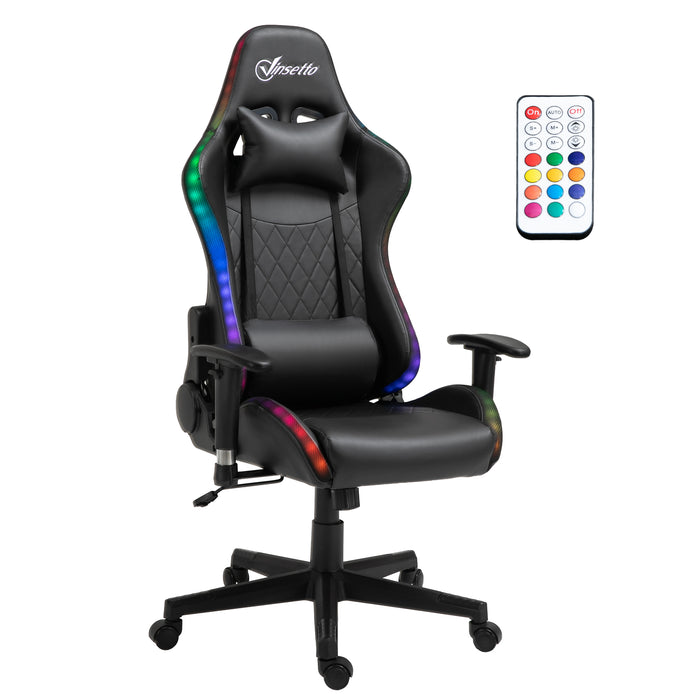 RGB LED Gaming Chair with 2D Armrests and Lumbar Support - Height Adjustable and Swivel Reclining Computer Desk Chair - Ideal for Racing Gamers and Home Office Use