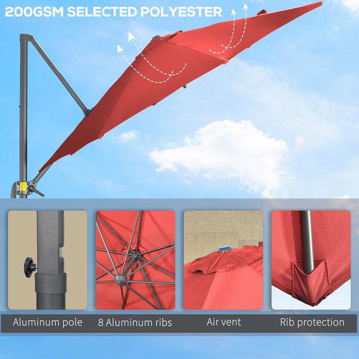 Cantilever Parasol with Cross Base - 3x3 Meter UV Protection Outdoor Umbrella in Wine Red - Ideal Shade for Garden Patio and Decking