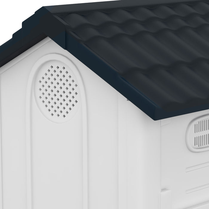 Durable Plastic Canine House with Viewing Windows - Outdoor Dog Kennel for Patio Use, Ideal for Mini and Small Breed Dogs - Weather-Resistant Grey Shelter, 80x69x76cm