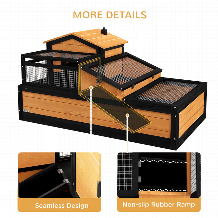 Tortoise Living Habitat - Wooden House with Balcony & Tray, Weather-Resistant Roof - Ideal for Indoor and Outdoor Use, Vibrant Yellow