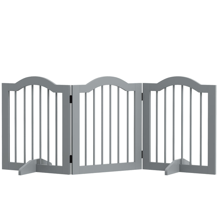 Freestanding 3-Panel Dog Gate with Support Feet - Wooden Pet Safety Barrier, Light Grey Finish - Ideal for Small to Medium Dogs, Secure Indoor Spaces