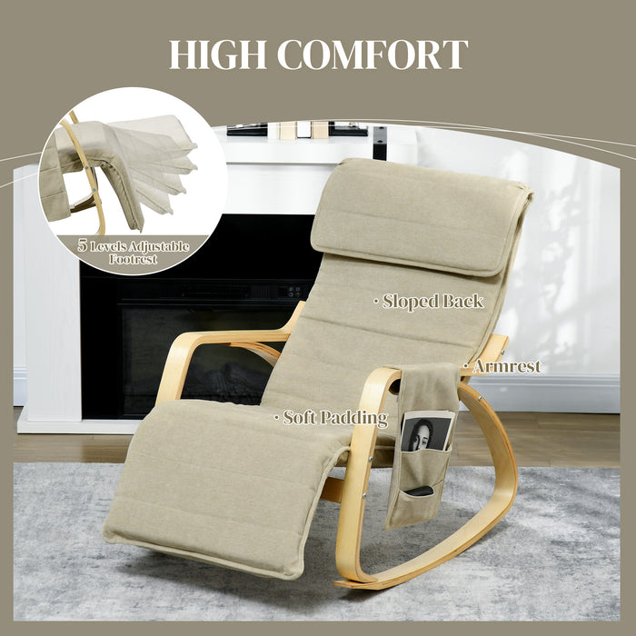 Rocking Lounge Chair with Adjustable Footrest - Recliner with Side Pocket and Pillow, Cream White - Ideal for Relaxation and Comfort in Home Lounging