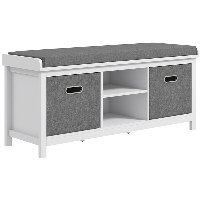 Shoe Storage Bench with Cushioned Seat - 2 Drawers & Adjustable Shelf, White - Ideal for Entryway, Hallway & Bedroom Organization