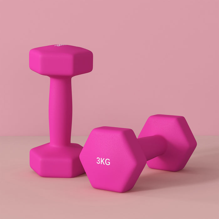 Hexagonal Dumbbells 3kg Pair - Non-Slip Grip, Home Gym Weights Set in Pink - Ideal for Strength Training and Fitness Enthusiasts