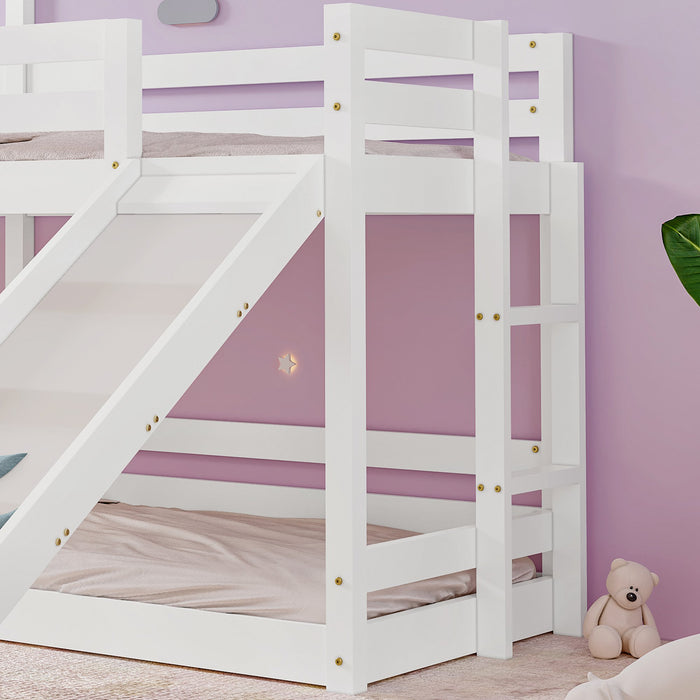 Treehouse Bunk Bed with Slide and Ladder - Swing and Slide Set in Pine Wood and MDF, 90x190 cm, EN 747 Certified - Ideal for Kids' Adventure-Themed Bedrooms