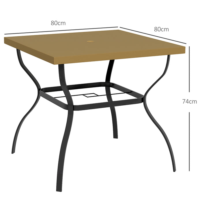 Outdoor Square Marble-Effect Dining Table 80cm with Umbrella Hole - Durable Patio Furniture for Al Fresco Meals - Perfect for Garden Gatherings and Seating 4 Guests