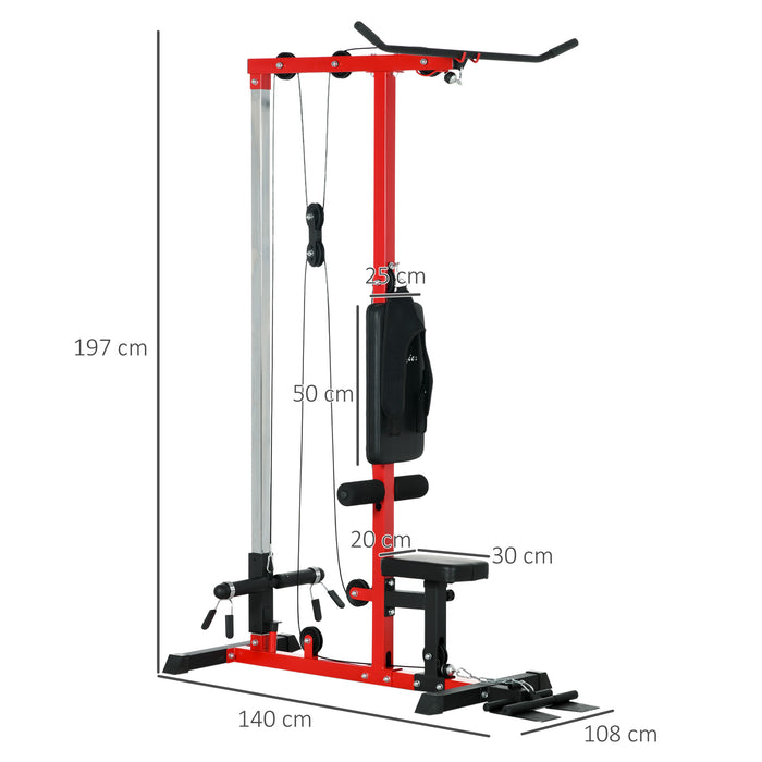 Adjustable Seat Pull Up Station - Multi-Function Power Tower for Chin-Ups, Lat Pulldowns, Home Gym Fitness - Flip-Up Footplate, Ideal for Strengthening Exercises, Red