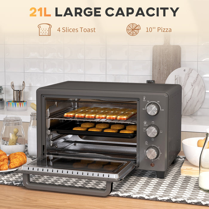 21L Mini Oven with Electric Grill - Toaster Oven with Adjustable Temperature & Timer, Includes Baking Tray and Wire Rack, 1400W - Ideal for Small Kitchens & Quick Meals