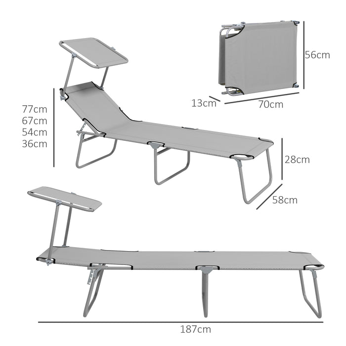 Foldable Sun Lounger Duo Pack with 4-Level Adjustable Backrest - Reclining Chairs with Angle-Adjustable Sun Shade - Perfect for Beach, Garden, Patio in Light Grey