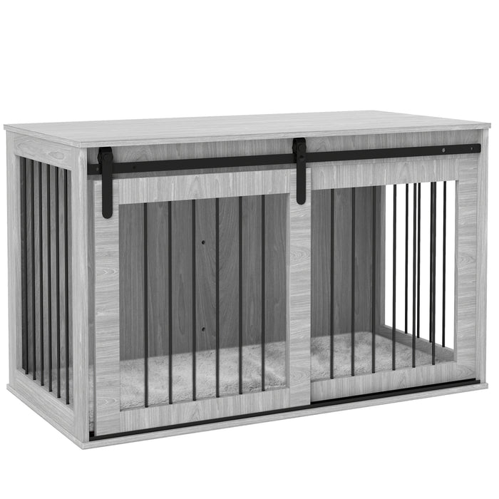 Extra Large Dog Crate End Table - 118cm Indoor Kennel with Comfortable Removable Cushion - Stylish Pet Furniture for Big Dogs, Grey Color