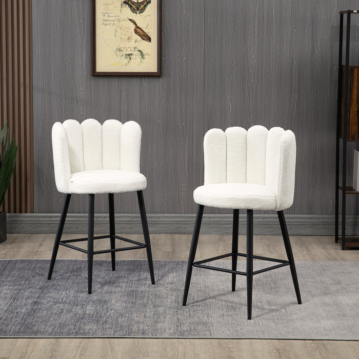 Modern Faux Cashmere Bar Stools Set of 2 - Breakfast Bar Chairs with Steel Base, Footrest, and Back Support, Cream - Ideal for Kitchen Island and Home Bar Seating