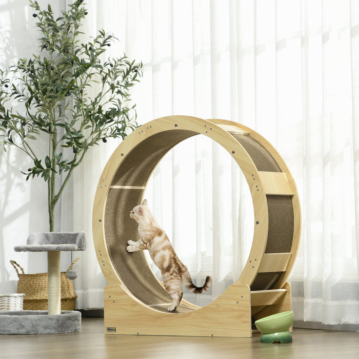 Cat Exercise Wheel with Braking System - Oak Finish & Built-In Scratching Pads - Ideal for Active Indoor Cats