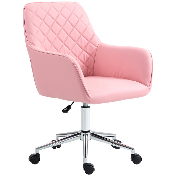 Ergonomic Leather-Feel Swivel Office Chair - Adjustable Height, Rolling Wheels, Comfortable Computer Desk Seating - Stylish Pink Design for Home Office