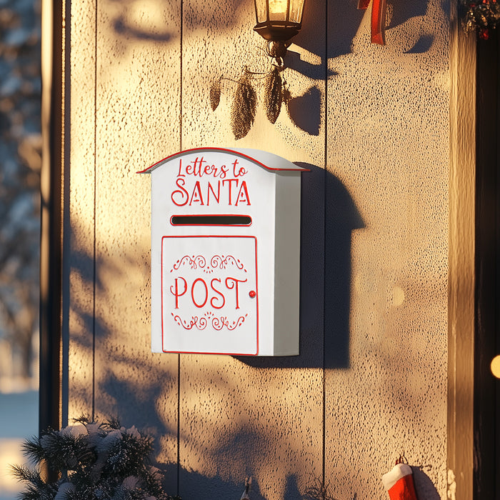 HOMCOM Christmas Post Box, Letters to Santa Mailbox, Wall Mounted Postbox, Christmas Decoration for Indoor and Outdoor, White