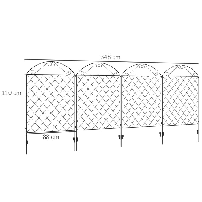 Outdoor Picket Fence Panels - 43in x 23ft Rustproof Black Metal Wire with 8PCs for Decorative Garden Fencing - Ideal Landscape Border for Flower Bed and Animal Barrier