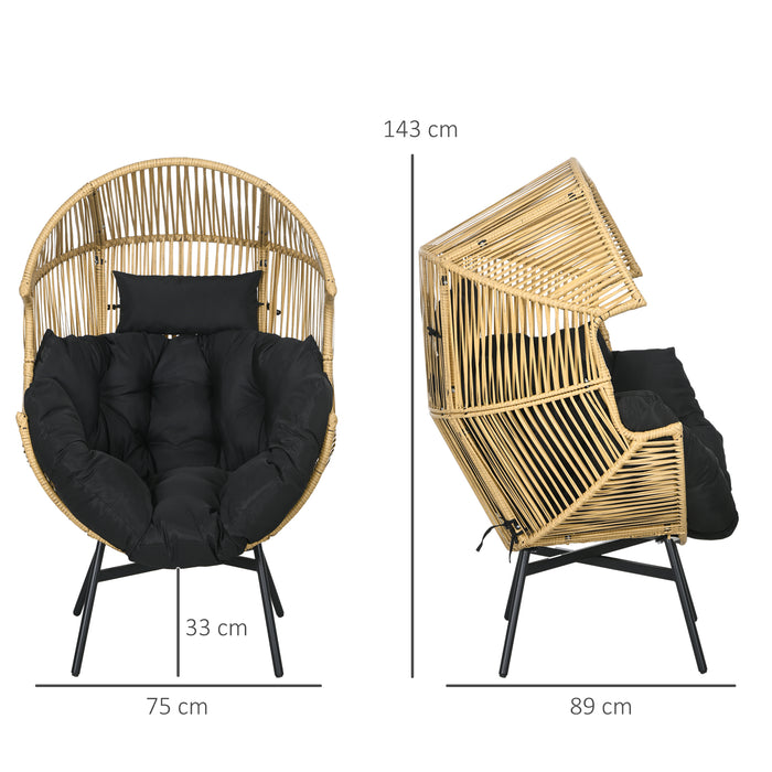 PE Rattan Garden Egg Chair - 14cm Thick Cushion and Steel Frame with Comfortable Headrest - Ideal for Patio Relaxation with Adjustable Feet, Sand Color