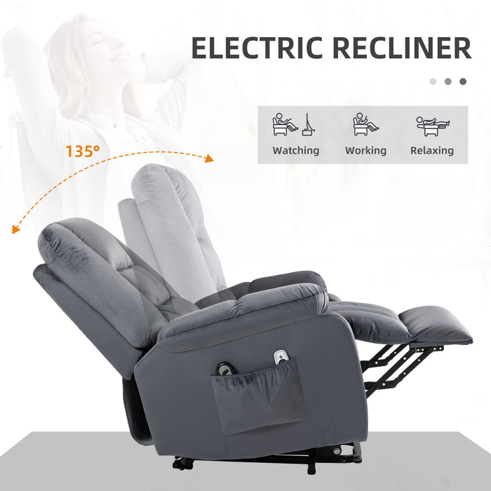 Electric Riser & Recliner Chair with Heat and Vibration Massage - Easy Assembly, Side Pockets in Modern Grey - Ideal for Elderly & Individuals with Limited Mobility