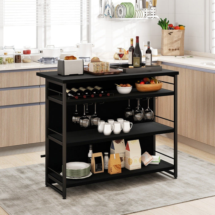 Industrial Home Bar Unit with 3 Open Shelves-