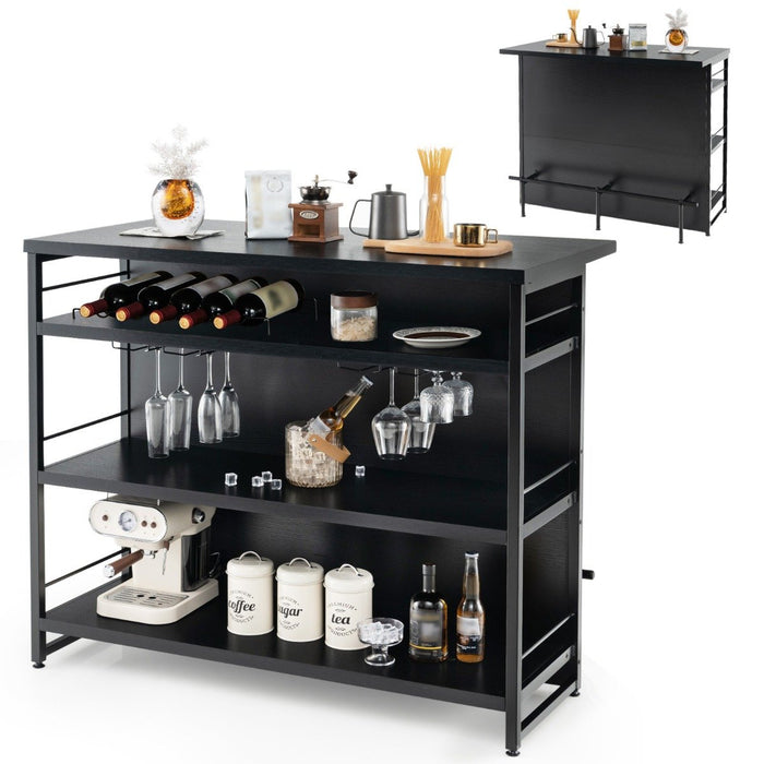 Industrial Home Bar Unit with 3 Open Shelves-