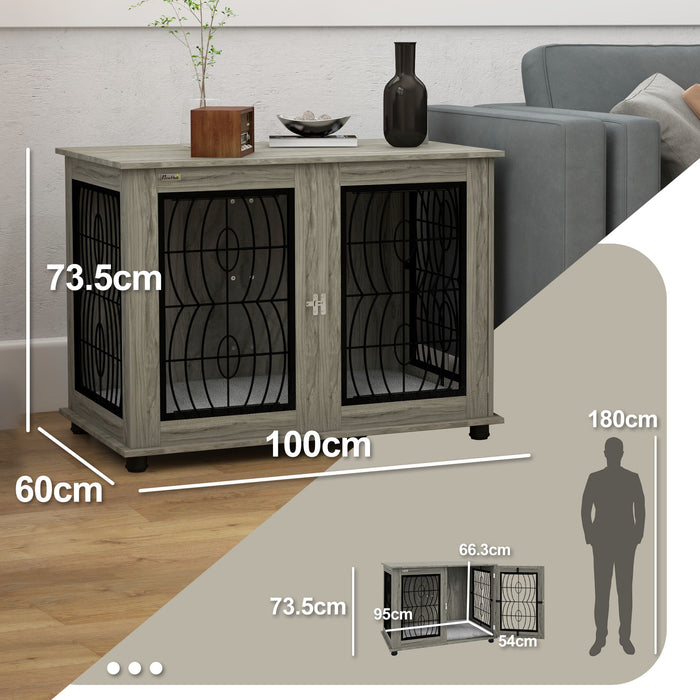 Indoor Dog Crate Furniture - 37" End Table with Soft Washable Cushion & Lockable Door - Stylish Pet Housing Solution for Large Dogs