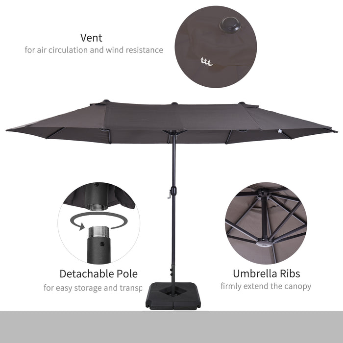 Double-Sided 4.6m Garden Parasol - Patio Sun Shelter Umbrella with Stand, Market Canopy Shade, Grey - Outdoor Relaxation and UV Protection for Backyard, Deck, Poolside