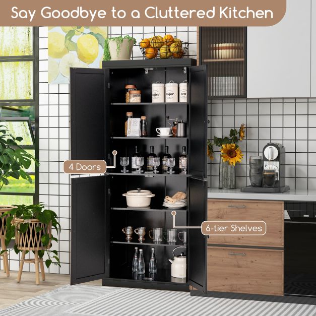 Freestanding Kitchen Pantry Buffet Cabinet - 4 Door Utility Storage Unit - Ideal for Enhancing Kitchen Organization and Space Efficiency