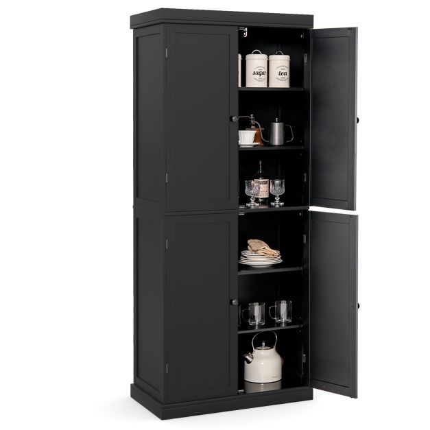 Freestanding Kitchen Pantry Buffet Cabinet - 4 Door Utility Storage Unit - Ideal for Enhancing Kitchen Organization and Space Efficiency