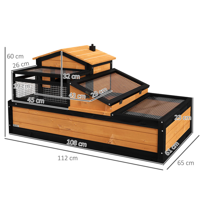 Tortoise Living Habitat - Wooden House with Balcony & Tray, Weather-Resistant Roof - Ideal for Indoor and Outdoor Use, Vibrant Yellow