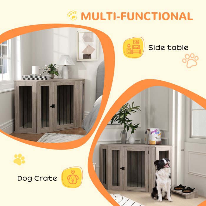 2 in 1 Dog Crate End Table with Comfort Cushion - Stylish 122x61x71cm Pet-Friendly Furniture in Walnut Brown - Ideal for Home Décor and Pet Comfort