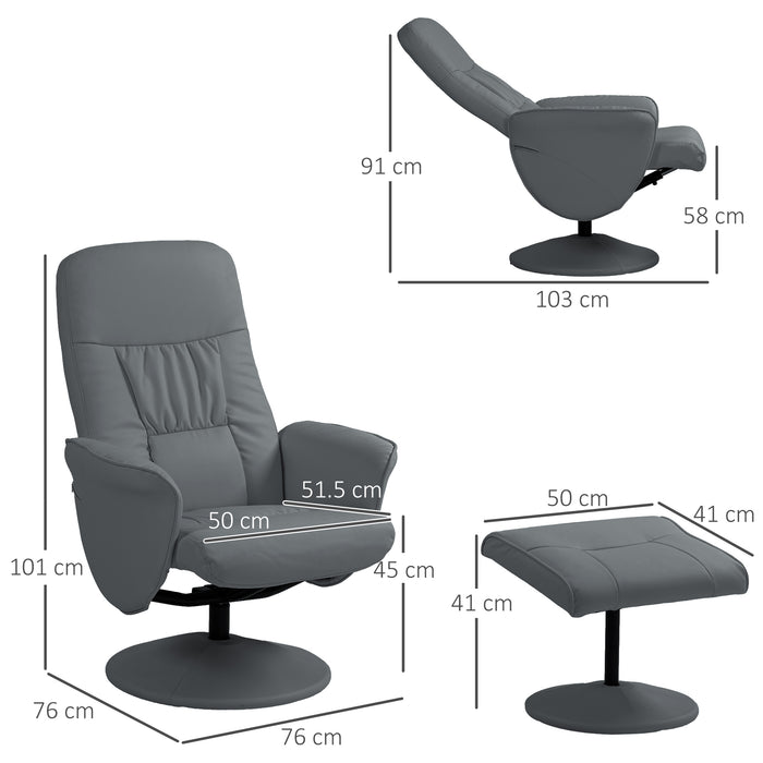 Elegant Swivel Recliner Chair & Footstool Set - High Back PU Leather Armchair with Ottoman, Grey - Ideal for Comfortable Living Room Lounging