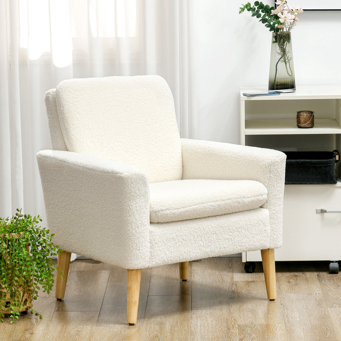 Teddy Occasional Chair - Modern Upholstered Accent Armchair with Wide Padded Seat and Sturdy Wood Legs, Cream White - Ideal for Elegant Home Decor and Comfortable Seating