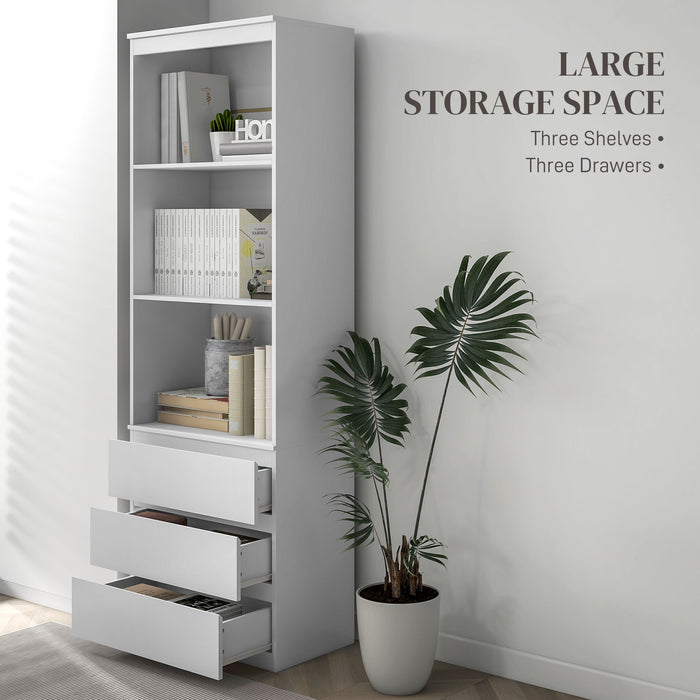 180cm High White Bookshelf with Storage - Elegant Shelving Unit with Multiple Drawers - Ideal for Organizing Books, Decor, and Essentials