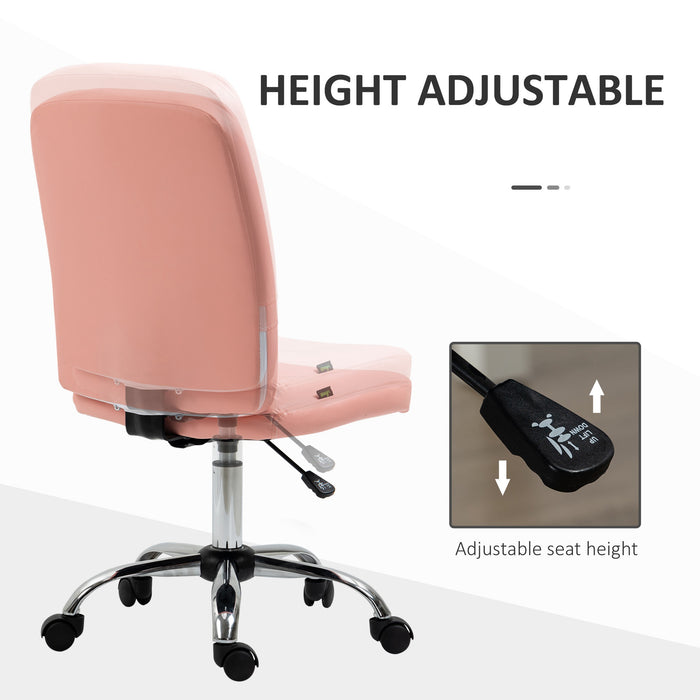 Pink Faux Leather Armless Desk Chair - Stylish & Comfortable Seating Solution for Office and Home Study - Ideal for Students and Professionals