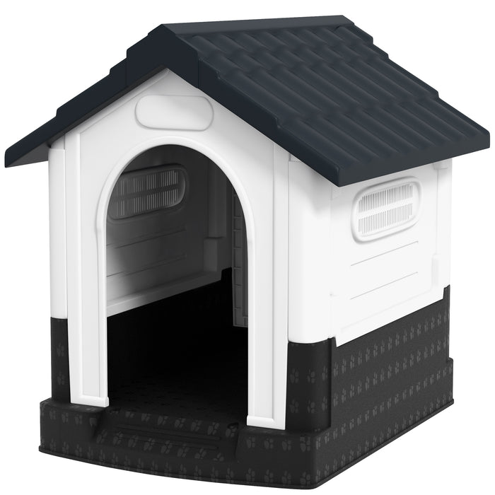 Compact Plastic Dog Kennel with Ventilated Windows - Sturdy Outdoor Shelter for Miniature Breeds - Perfect for Garden and Patio Comfort