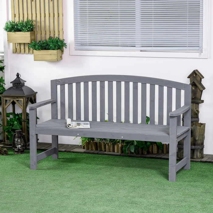 Wooden Garden Loveseat - Two-Person Outdoor Bench with Armrests, Grey - Ideal for Park and Balcony Relaxation