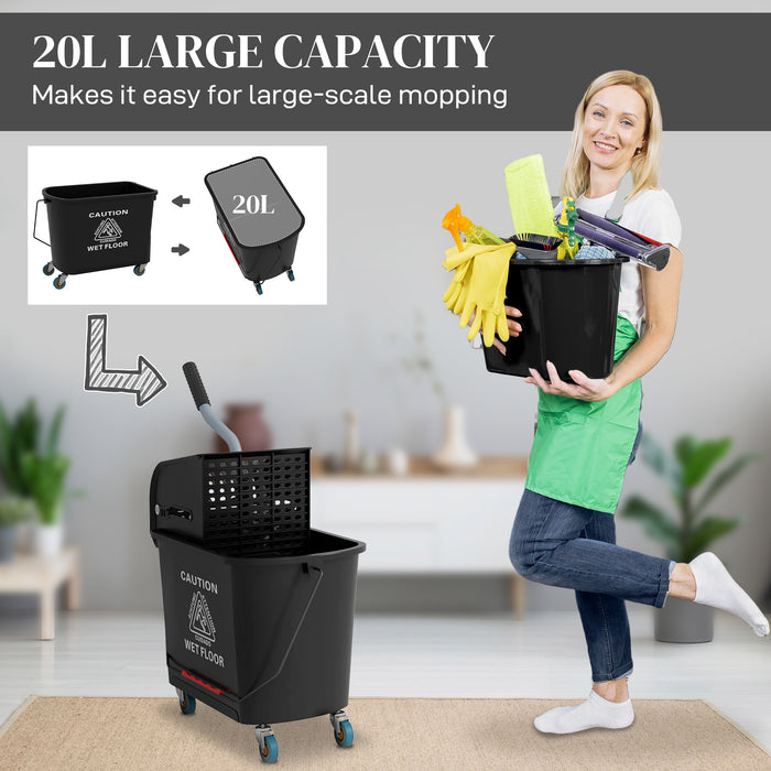 20L Rolling Mop Bucket with Wringer - Heavy-Duty Floor Cleaning System with Dual Water Separation - Portable Solution for Efficient Mopping and Maintenance