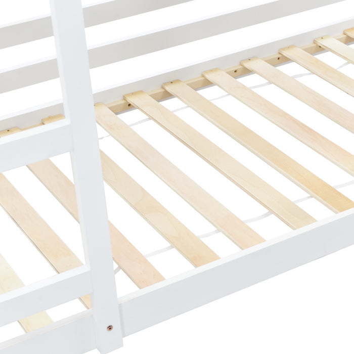 Solid Wood Kids Bunk Bed with Ladder - EN 747-1 Certified, Guardrail, 195x98x192 cm, White - Space-Saving Sleep Solution for Children's Bedroom