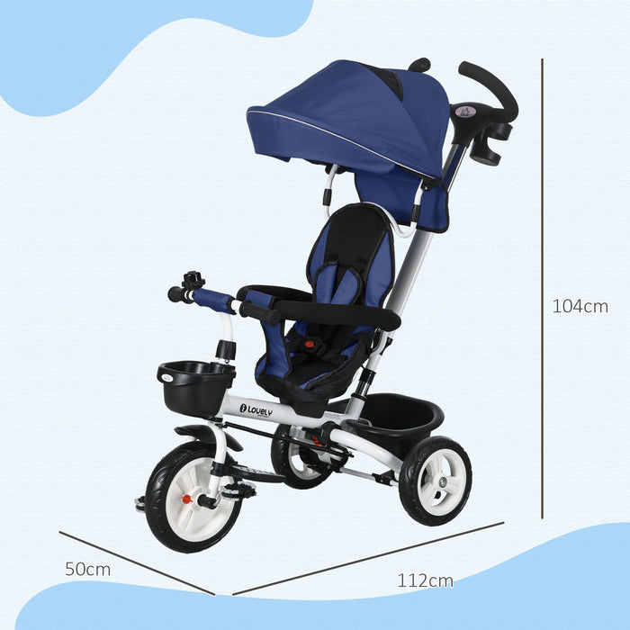 4-in-1 Baby Push Tricycle with Metal Frame and Parent Handle - Versatile and Durable Ride-on Toy for Toddlers - Ideal for 1-5 Year Olds, Dark Blue