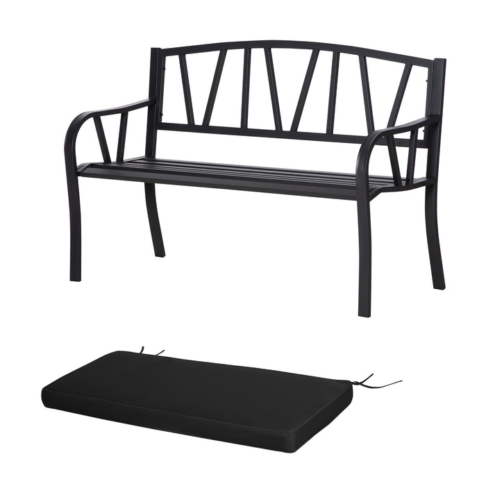 2-Seater Metal Garden Loveseat - Cushioned Bench with Slatted Design & Decorative Backrest - Ideal for Patio & Outdoor Seating