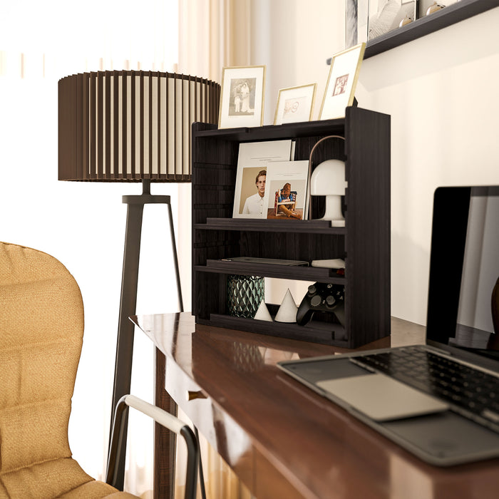 Four-Tier Desk Organizer - Compact & Space-Saving Dark Brown Storage Solution - Ideal for Home Office Clutter Management