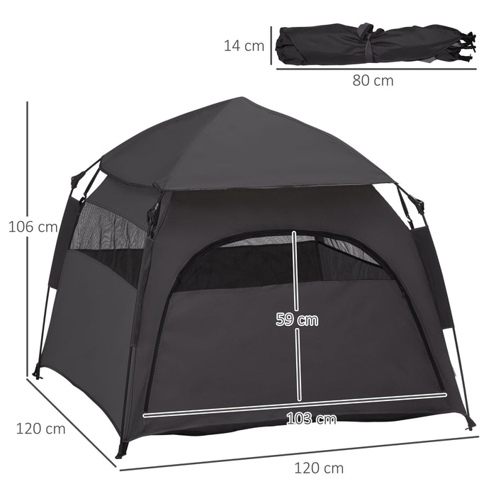 PawHut Foldable Dog Cat Tent with Waterproof Oxford, Carry Bag for Extra Large Dog, Charcoal Grey