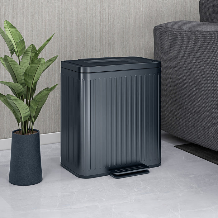 Dual 40L Kitchen Recycling & Waste Bin - Fingerprint-Proof Pedal Operation, Soft-Close Lid, Twin 20L Compartments - Ideal for Efficient Home Waste Management