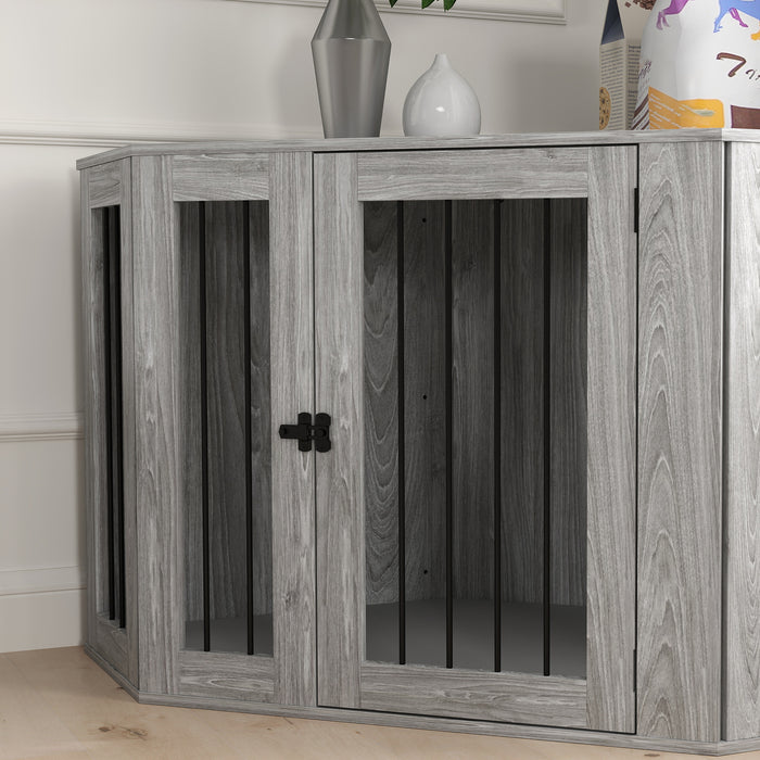 Dog Crate Side Table with Comfy Cushion - 2-in-1 Indoor Pet Enclosure & Modern Furniture - Ideal for Home Comfort & Pet Security, 122x61x71cm, Grey