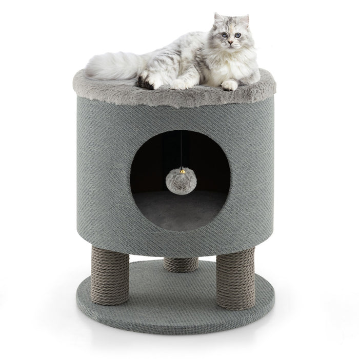 Cat Condo Stool for Indoor Cats with Scratching Posts and Plush Ball Toy-