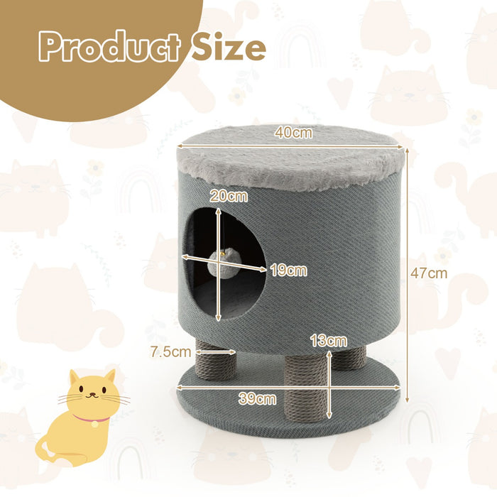 Cat Condo Stool for Indoor Cats with Scratching Posts and Plush Ball Toy-